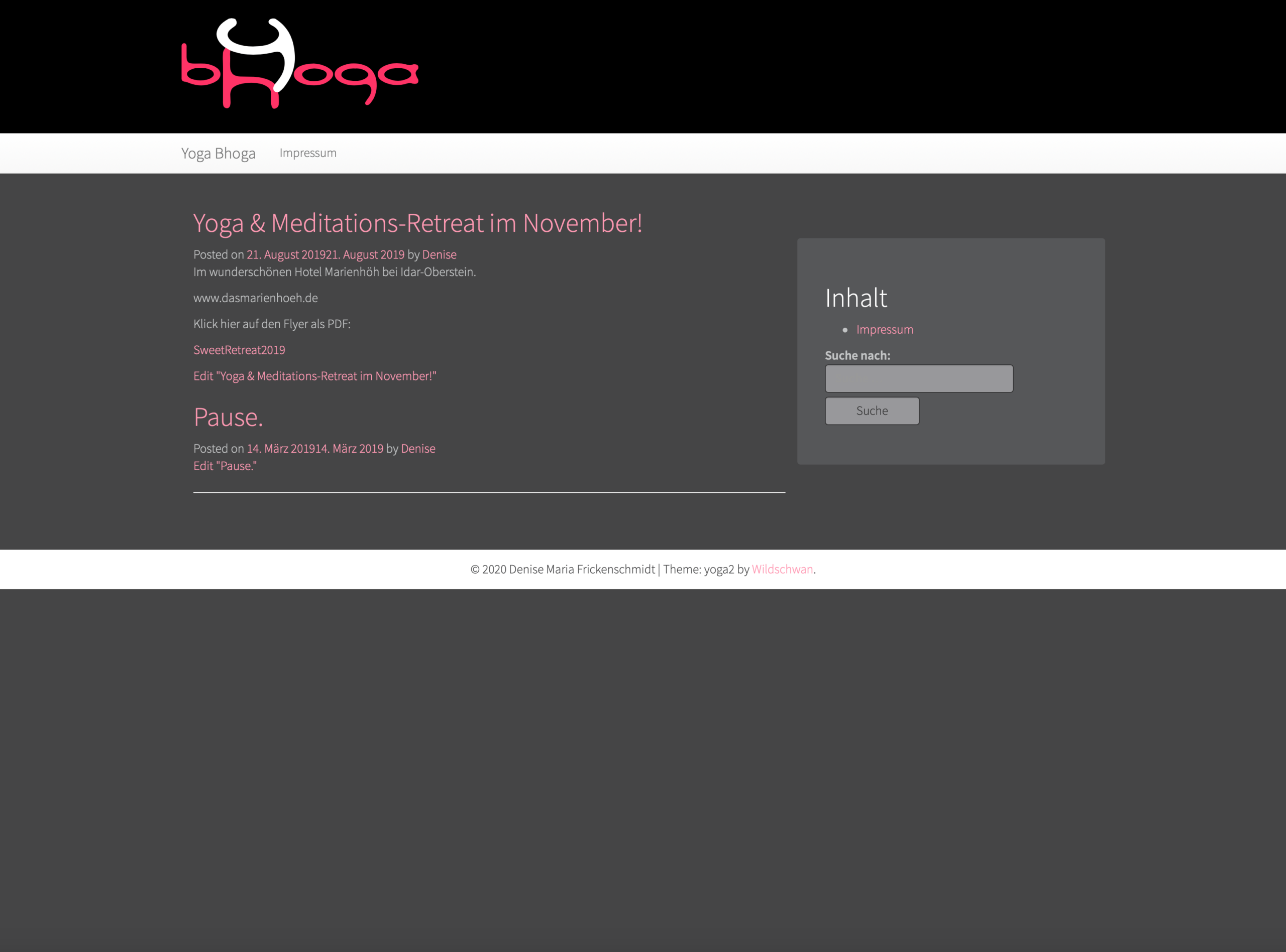 Screenshot der Yogabhoga Website